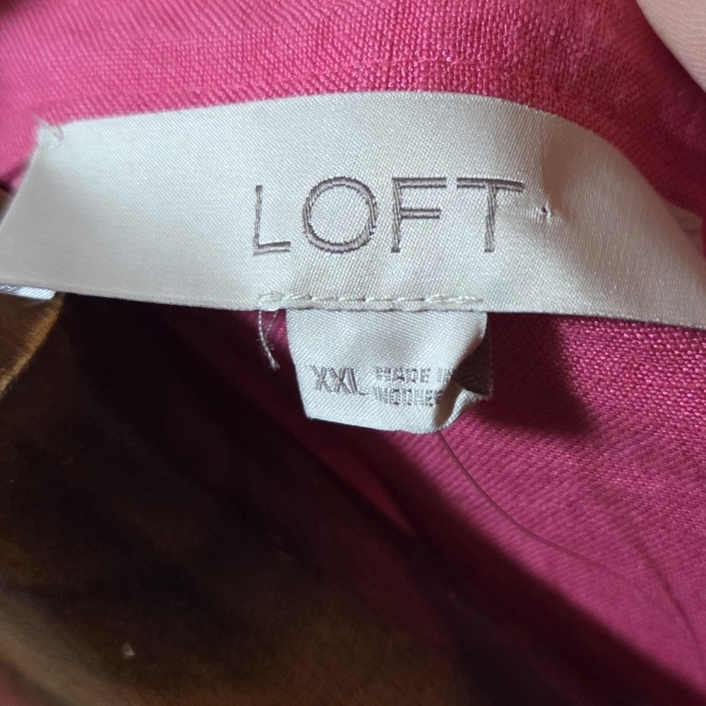 Ann Taylor Loft Fuchsia Pink Flutter Sleeve Linen Blend Pleat Tunic Dress Sz XXL - Picture 7 of 8